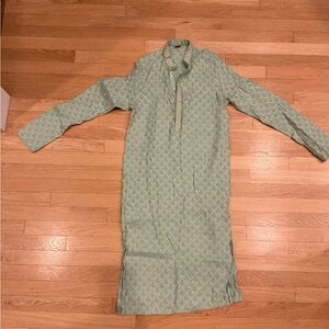 Green Patterned Long Sleeve Dress